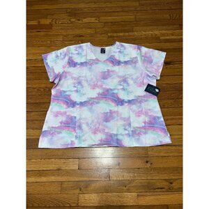 Zoe & Chloe Womens Scrub Top Size 3XL Purple Tie Dye Nursing Uniform Shirt NWT